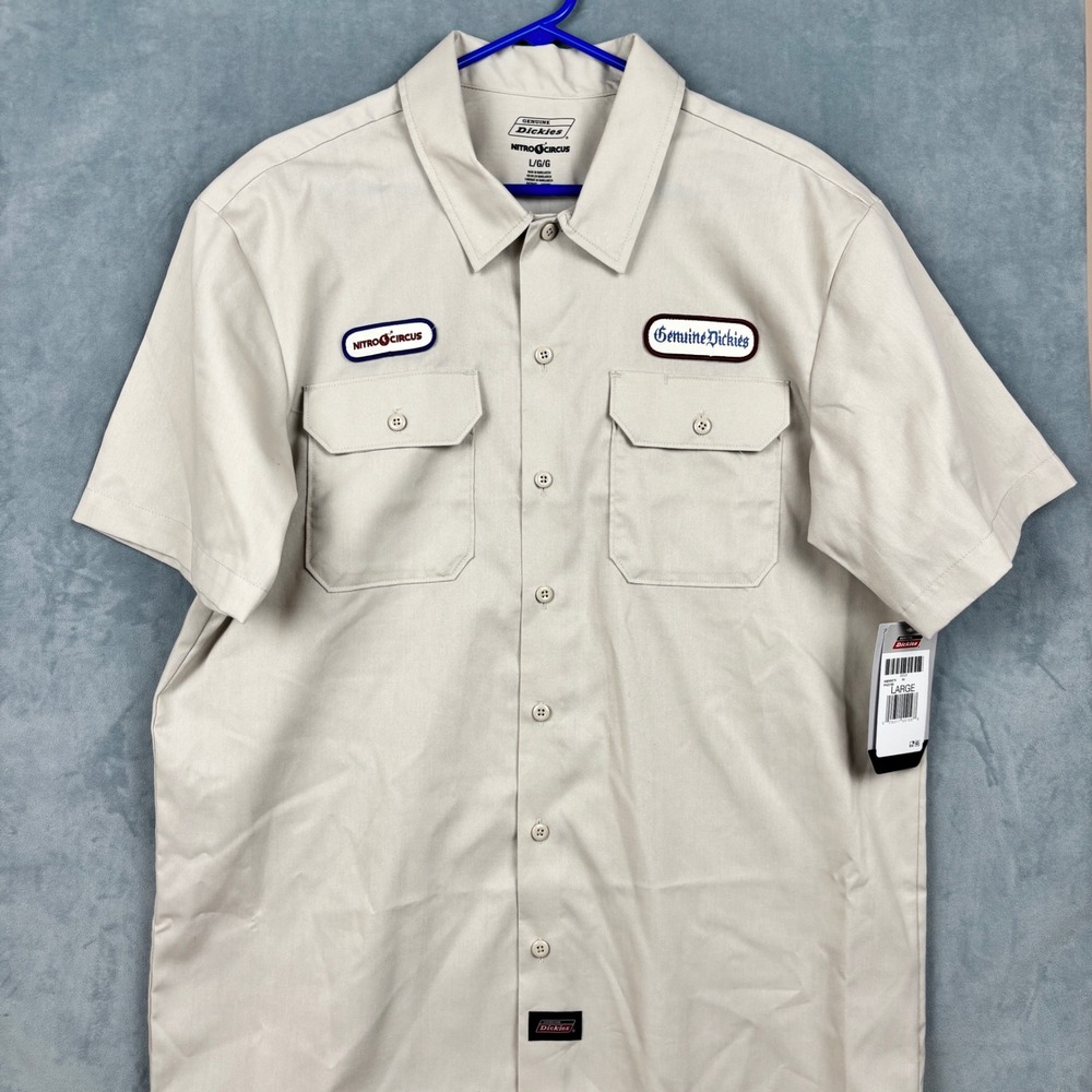 Genuine Dickies Nitro Circus Work Shirt Mens Large Tan Khaki Short Sleeve New